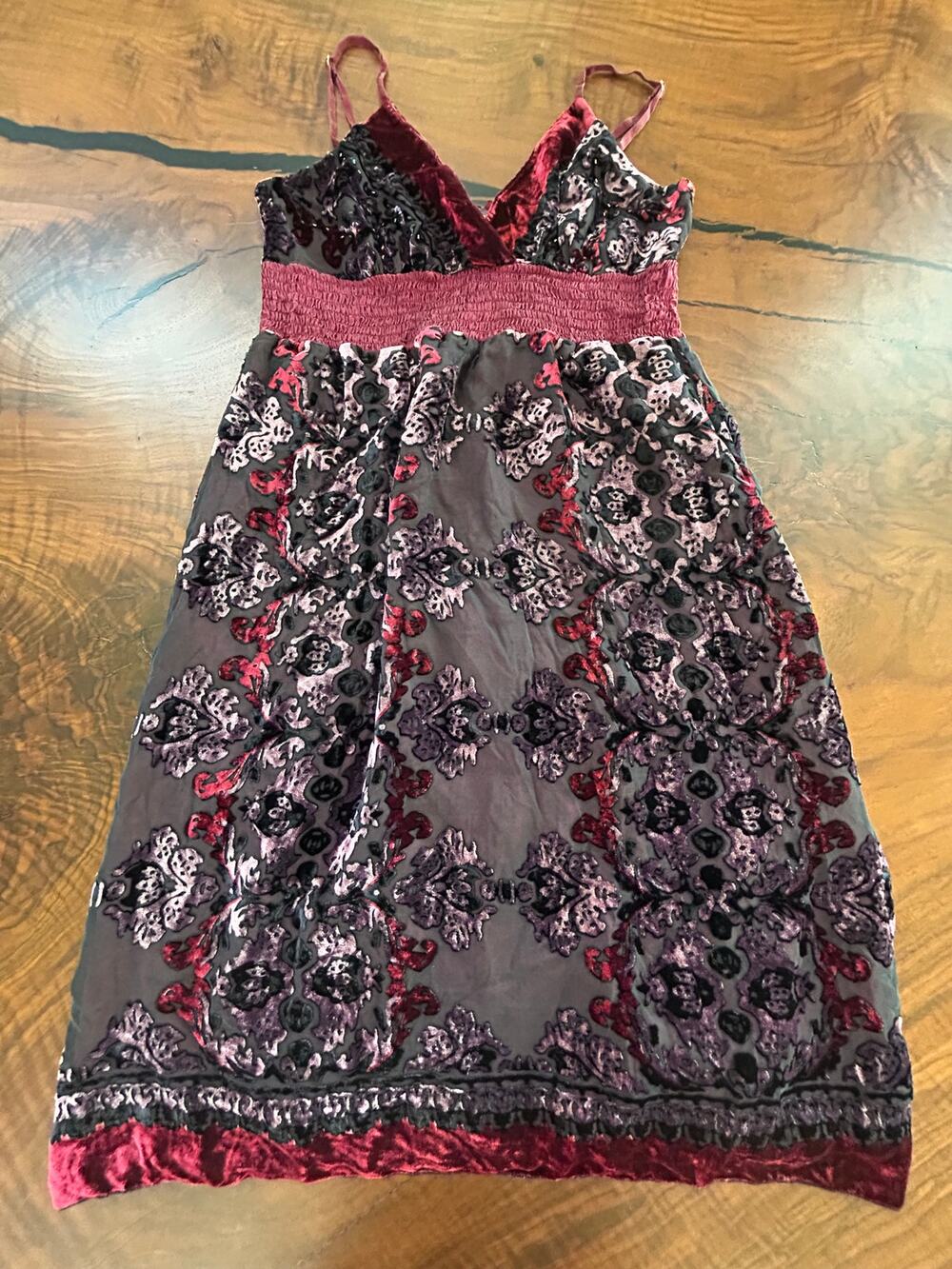 Hale Bob Vintage 2000s Baroque Damask Burnout Silk Velvet Slip Dress M Gothic